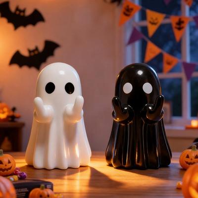 8cm PVC Black  White Ghost Figurine, Halloween Decor Ornament, Cute Mini Ghost, Spooky Holiday Gift Toy