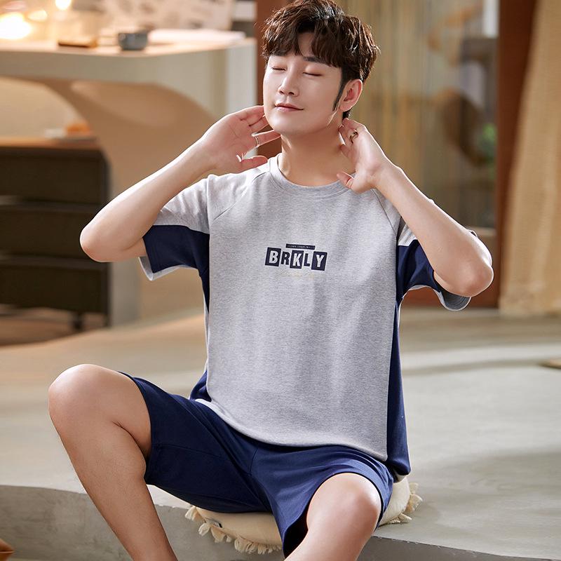 

Мужской летний пижамный комплект из хлопка с рисунком – рубашка с короткими рукавами и шорты (2025) L (165-172CM/100-130 lbs)