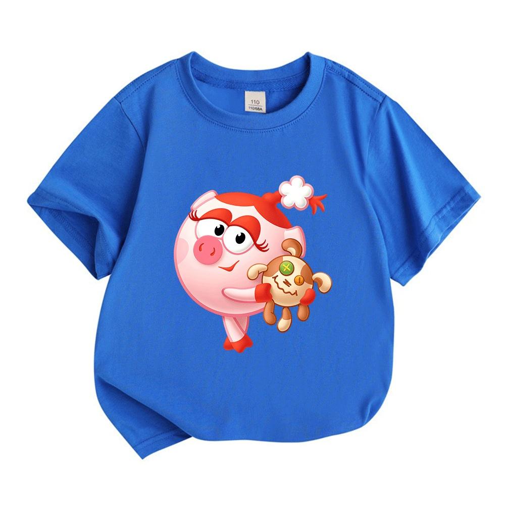 Kids Boys Girls Crew Neck Short Sleeve 100% Cotton T-Shirt Cute Cartoon Pink Pig Character Print Casual Soft Breathable Tees for Toddlers
