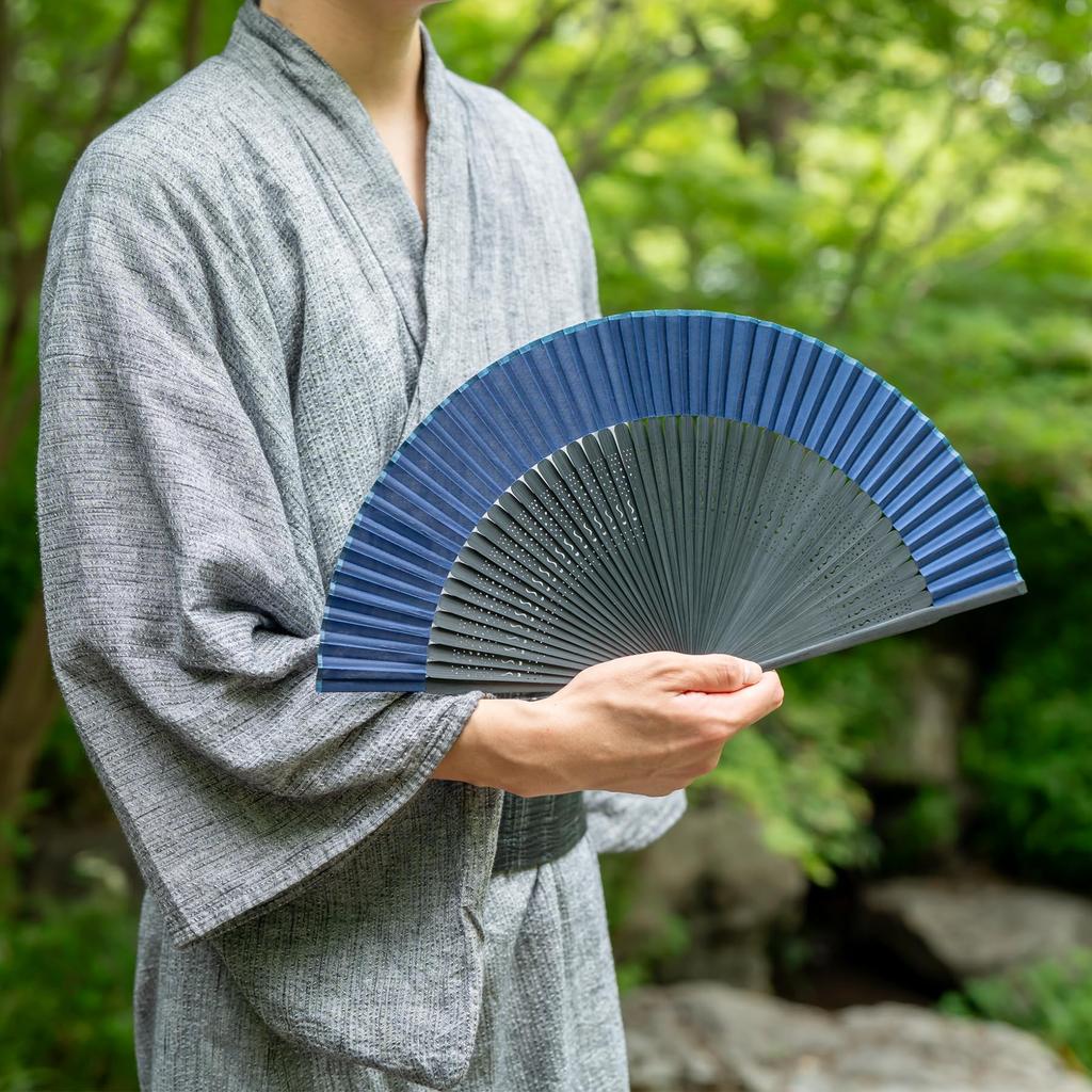 [Keichido] Plain Folding Fan with Gift Box, 03, Navy Blue