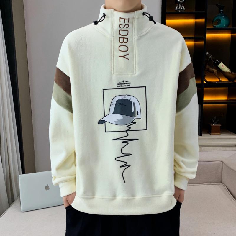 Fashionable Autumn Winter Turtleneck Sweatshirt for Boys Velvet Thickened Top Printed Casual Loose Pullover