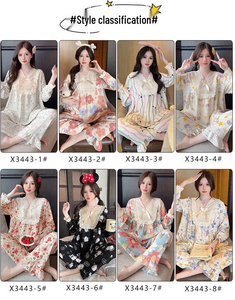 Plus Size Women's Pajamas: Sweet Princess Style, Lace, Long Sleeves - Perfect for Spring and Autumn