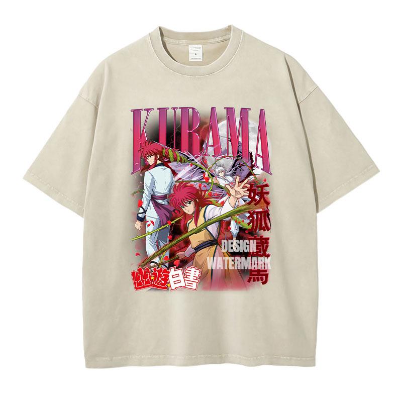 Anime Yu Yu Hakusho Graphic Tshirts Urameshi Yuusuke Manga T Shirt Washed Oversized Tshirt Short Sleeve Cotton Tee Man Clothing