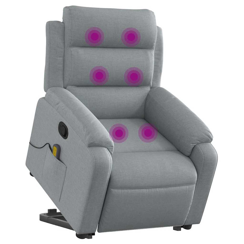 Massage Recliner with Rising Function Light Grey Fabric