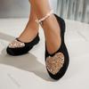 Fashion Love Rhinestone Shallow Mouth Women Flats 2025 Spring Autumn Casual Shallow Mouth Single Shoes Suede Soft Bottom Round Toe Flats