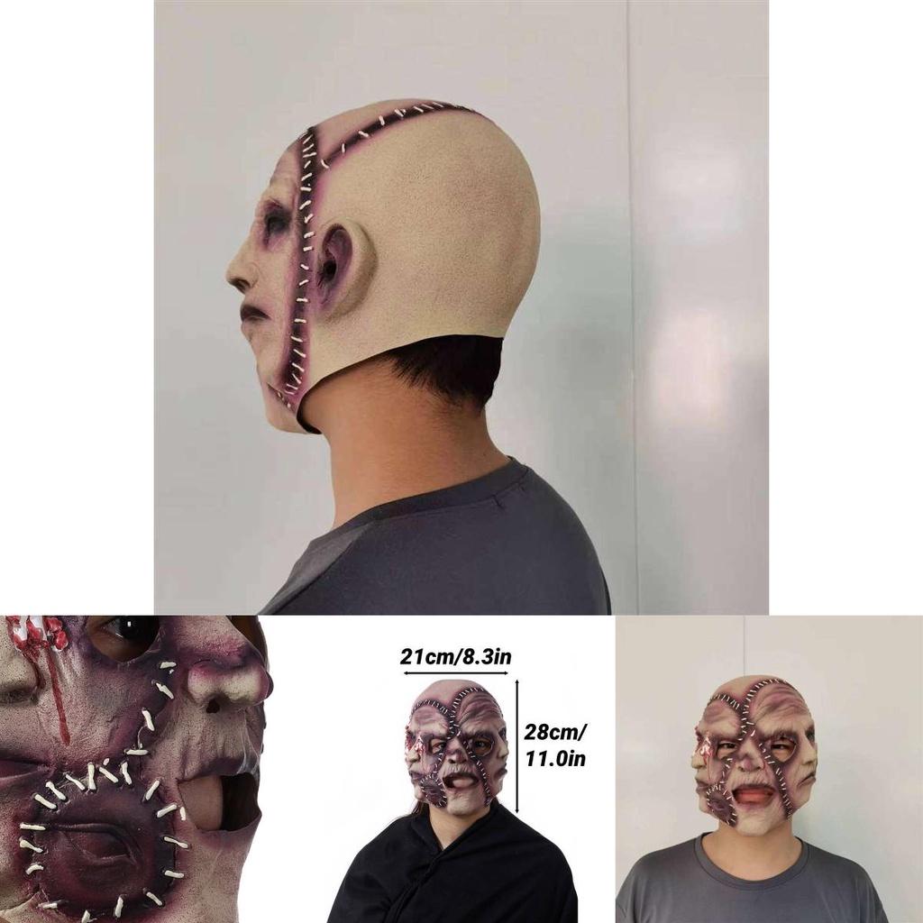 Creepy Halloween Latex Mask Triple-faced Ghost With Skin-like Texture