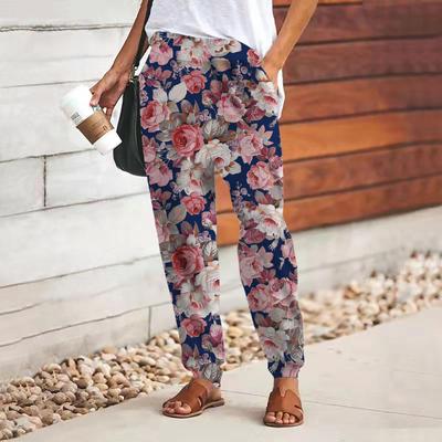 Women 3D Red Pumpkin Print Pants Lace Up Elastic Waist Loose Trousers Casual Long Pants Trousers with Pockets