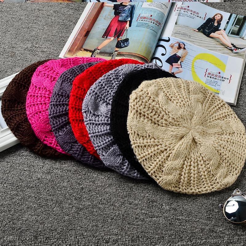 Varm Dame Elegant Strikket Beret Lue Høst Vinter Hverdagsluer Flettet Dame Slapp Baggy Luer