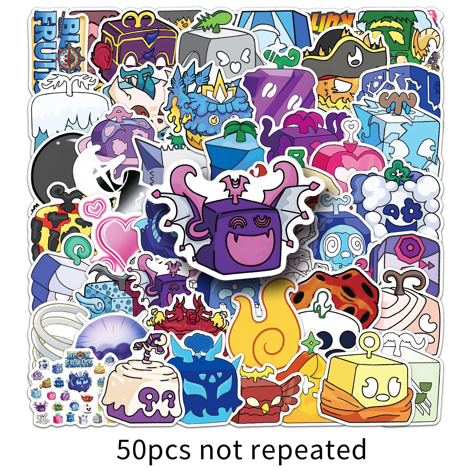 50 Blox Fruits Cartoon Game Stickers: Waterproof Decor for Cars, Computers, Thermoses, and Storage Boxes