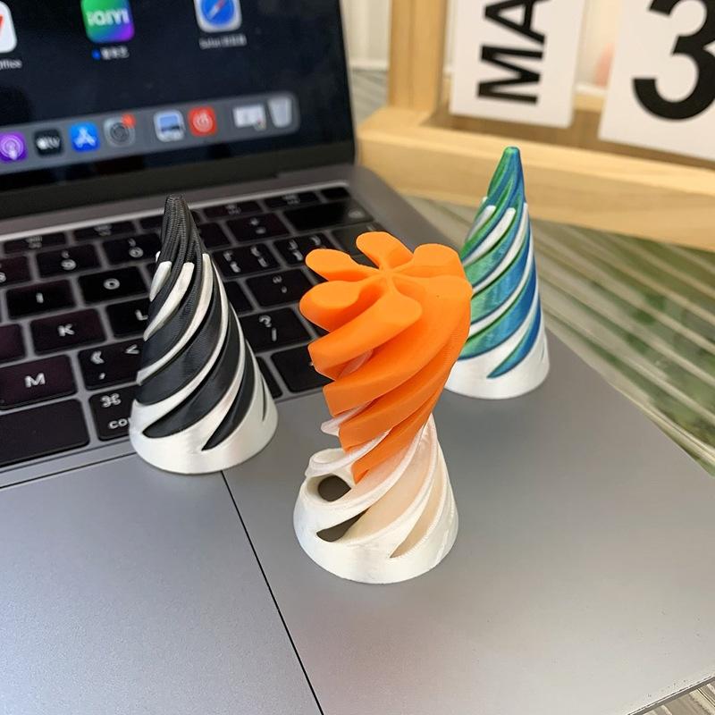 3D Printed Spiral Cone Ornament Stress Reducing Through Pyramid Toy Pyramid Passthrough Sculpture Mini Vortex Thread Illusion