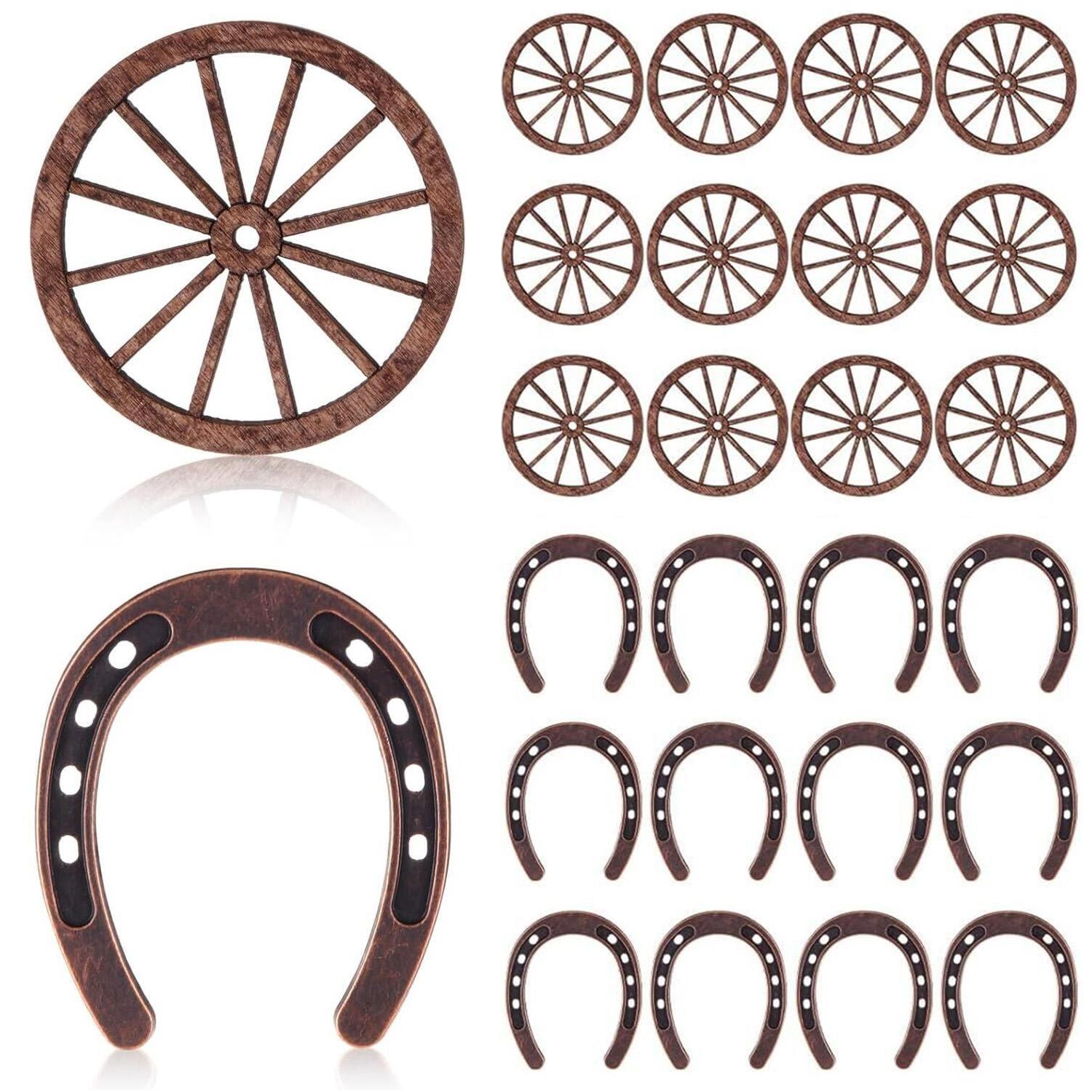 

24 шт. Украшения для вечеринки в западном стиле, украшения для стола на день рождения, мини-подковы, ковбойские шляпы, колесо от телеги для рукоделия, свадьба