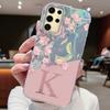 Initial Letter A Z Case For Samsung Galaxy S25 S24 S23 S21 S22 Plus S23 S21 FE Cover Pink Flowers Silicone Back Fundas Bumper
