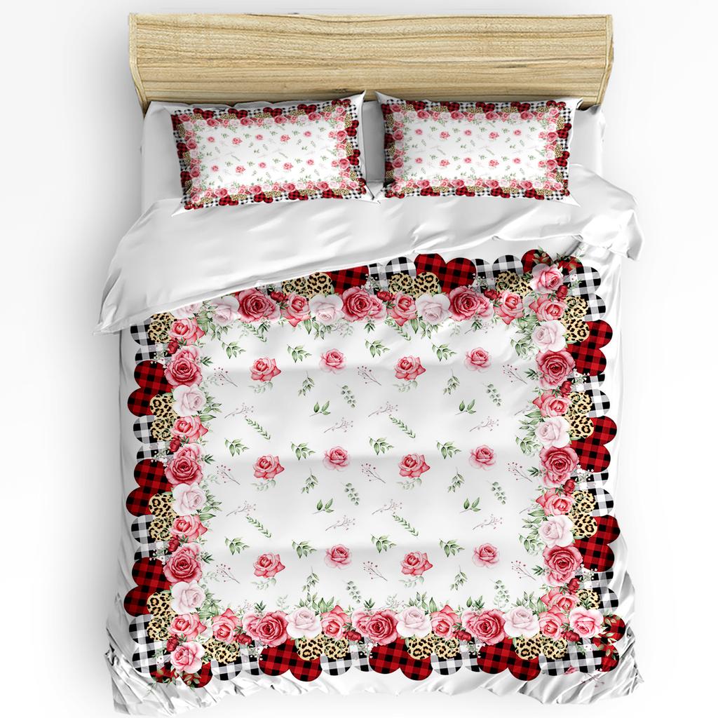 Rød Og Svart Roseblomst Hvit Sengetøyssett 3 stk Dynetrekk Putetrekk Barn Voksen Dynetrekk Dobbeltsengsett Hjemmetekstil