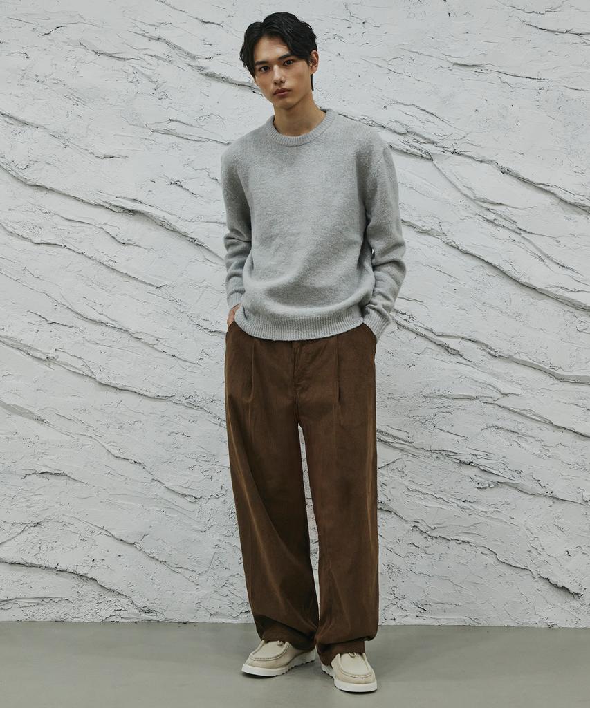 SIGNATURE Single-Pleat Corduroy Wide Pants [Brown]