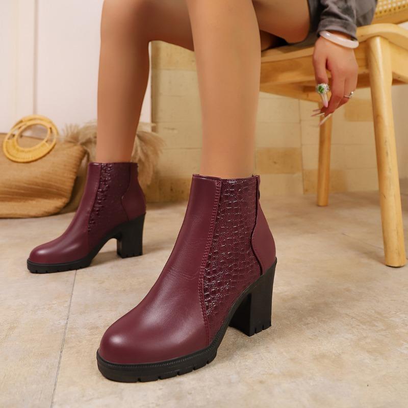 2026New Womens Boots Fashion Casual Leather Boots Thick Heel Ankle Boot Zip High Heel Platform Short Boots for Women Botas Mujer