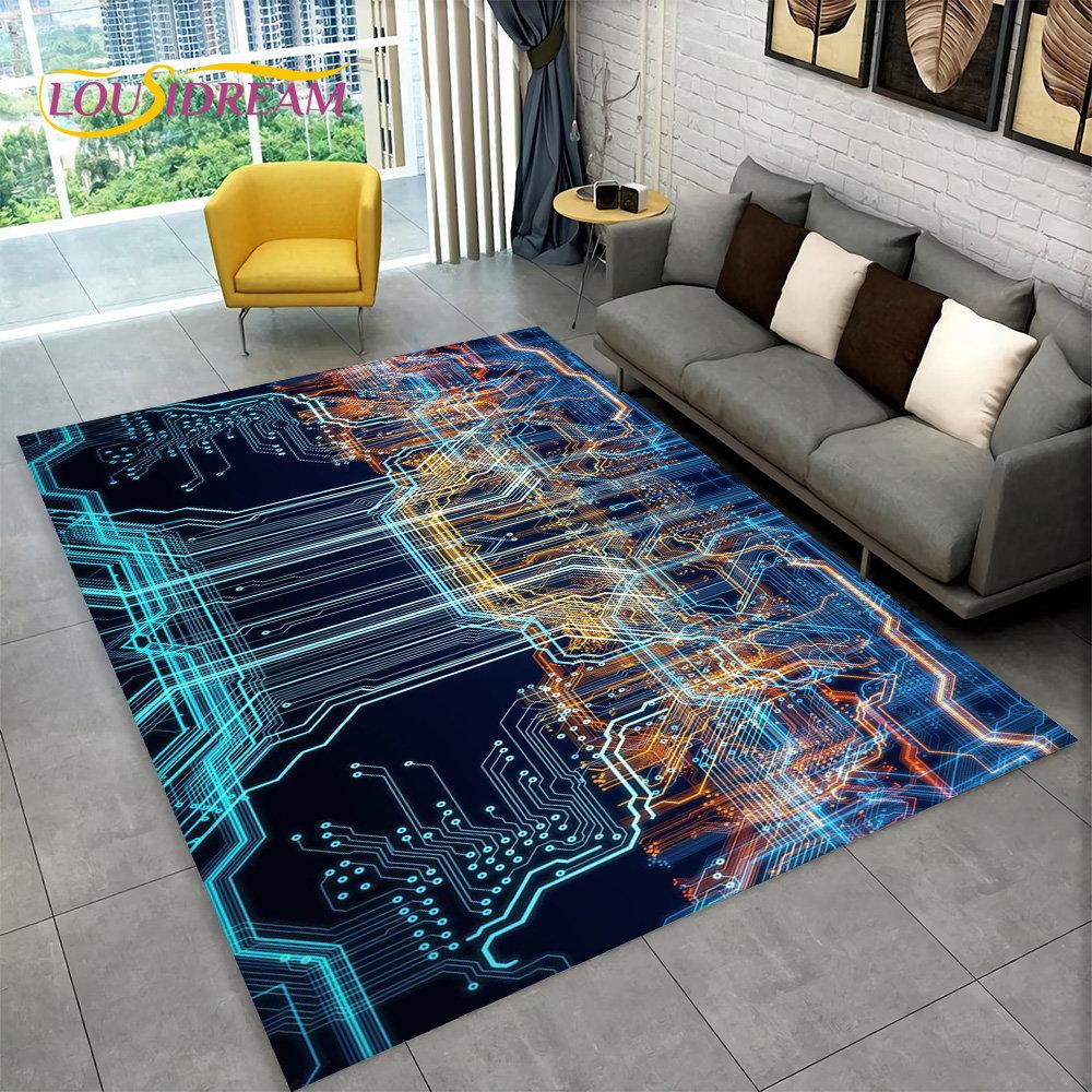 3D Chip Circuit Board Area Rug,Carpet Rug for Home Living Room Bedroom Sofa Play Room Doormat Decor,Kid Game Non-slip Floor Mat
