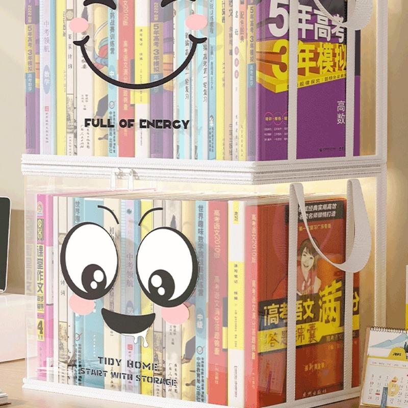 Clear PVC Book Storage Box Large Opening Design Double Handles Pliable Organiser for Home Office Classroom