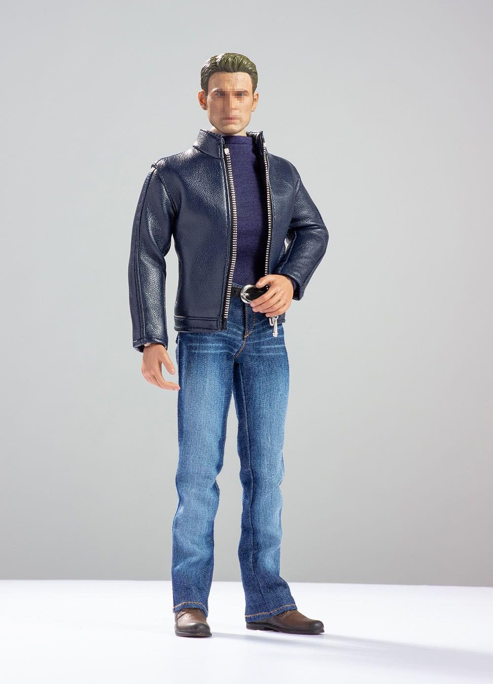 

LOUGIDBVAZ 1/6 Scale Male Figure with Black Leather Jacket, Black Top, and Blue Jeans (Head and Body Not Included)