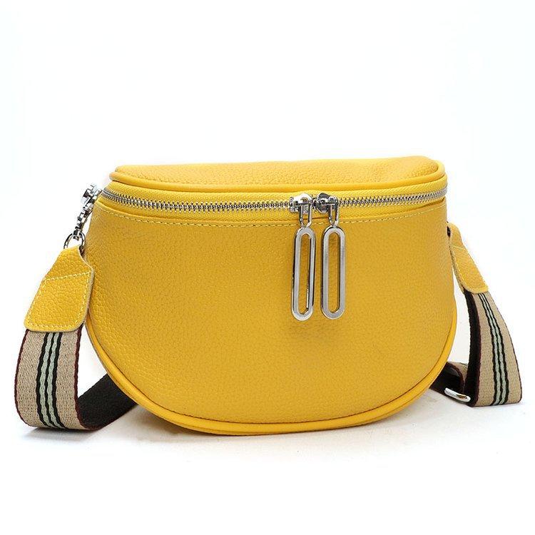 Leather Fashion Saddle Bag Women'S Bag Messenger Bag Double Zipper First Layer Cowhide Bag Shoulder Bag