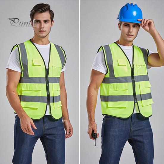 Arbeidsvest Herre Dame Refleksvest V-hals Ermeløs Glidelåslomme Pustende Nattsikkerhetsvest