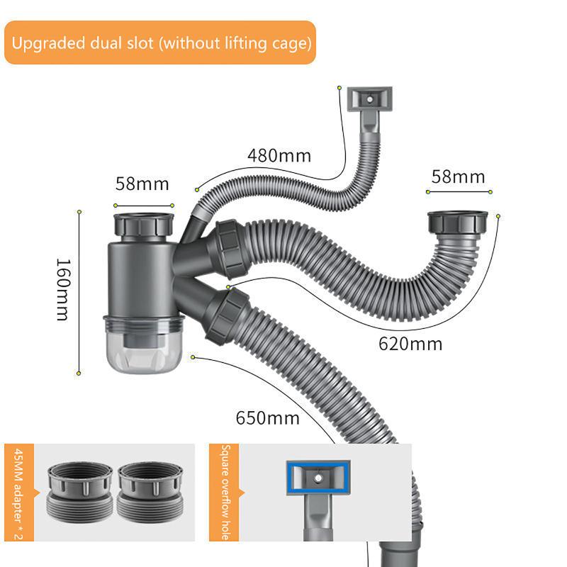 Kitchen Sink Double Basin Drainer Sink Drain Pipe Set Drainer Kitchen Accessories Bug - And Odor-Proof Drainer Kitchen Accessory