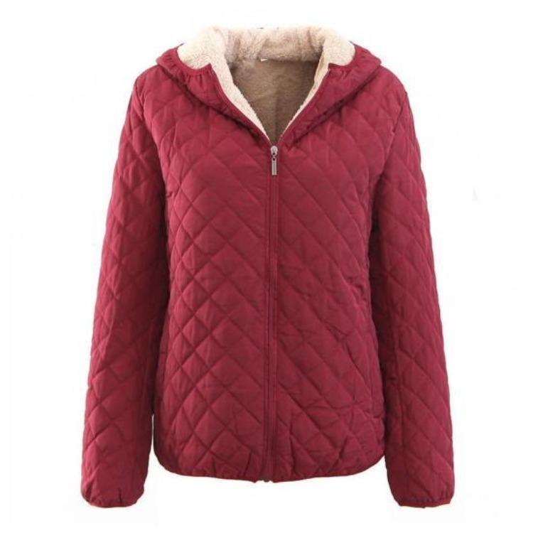 Women Hooded Jacket Cotton Quilted Coat Casual Loose Fit Long Sleeves Zipper Pocket Warm Solid Color Outwear for Ladies Autumn Winter