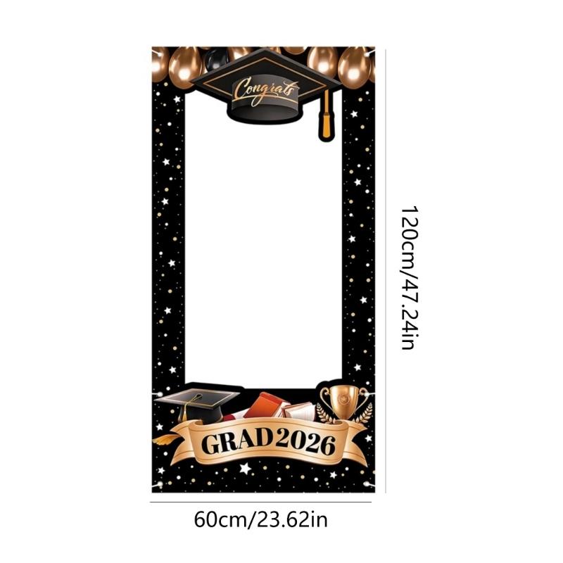Black Gold Graduation Backdrop 2026 Banners With Star And Balloons Motifs Background For Photo Decorations 60X120CM