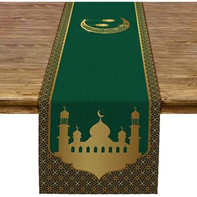 Ramadan Eid Mubarak Leinen Tischläufer Islamische Festival Tischdekoration Muslim Party Dekor Tischläufer für Zuhause Küche Esszimmer