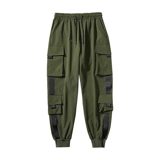 Herre Cargobukser Løse ankelbånd med snøring Elastisk midje Ensfarget multilommer Stroppdekor Fitness Streetwear Utendørs reisesportsbukser