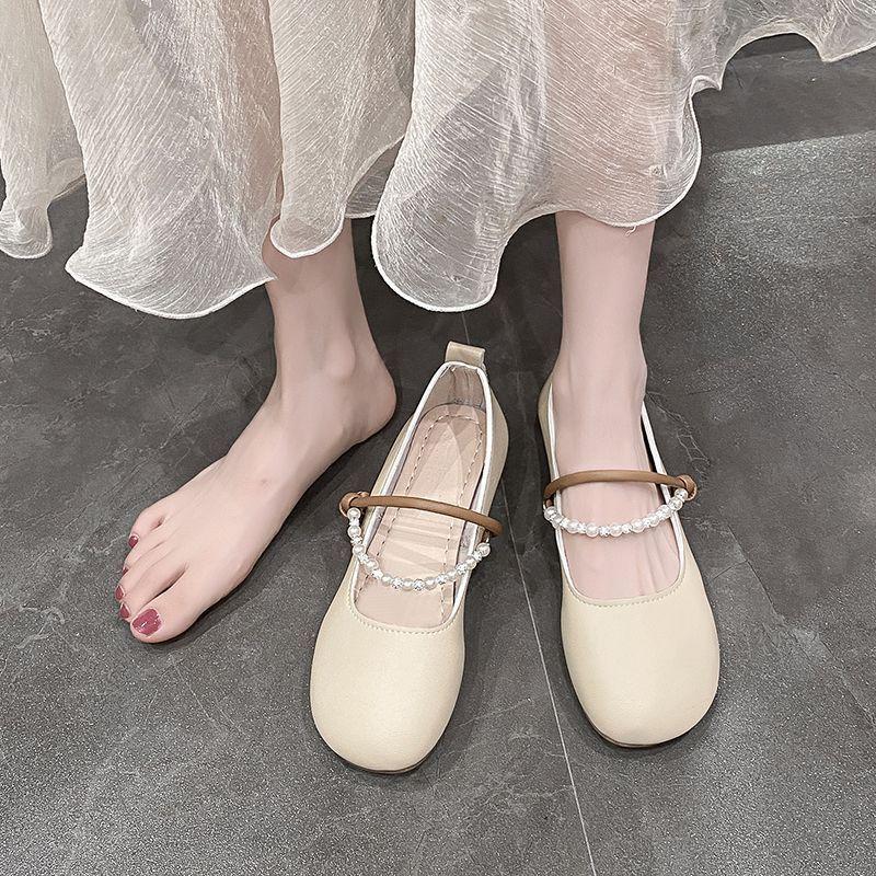 Doudou Pearl Shallow Mouth Mary Jane Shoes Women's Summer and Autumn New Soft-soled Not Tired Feet Ladle Shoes Single Shoes