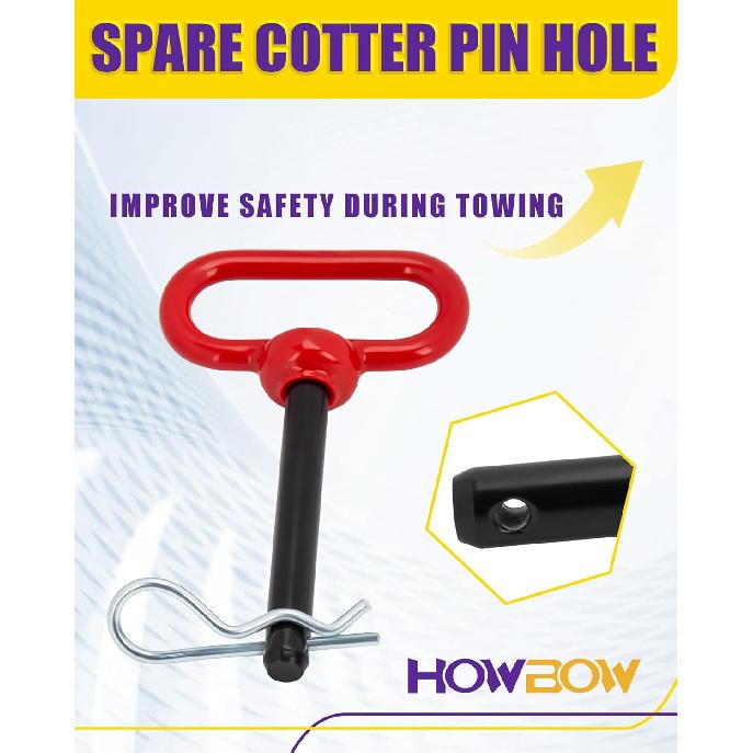 1/2 Inch Trailer Hitch Pin And Clip, 1/2" X 4" Tow Hitch Pin Rubber Coated Red Handle Pin For Tractors, Towing, Lawn Mower, Golf Cart And ATV, Heavy