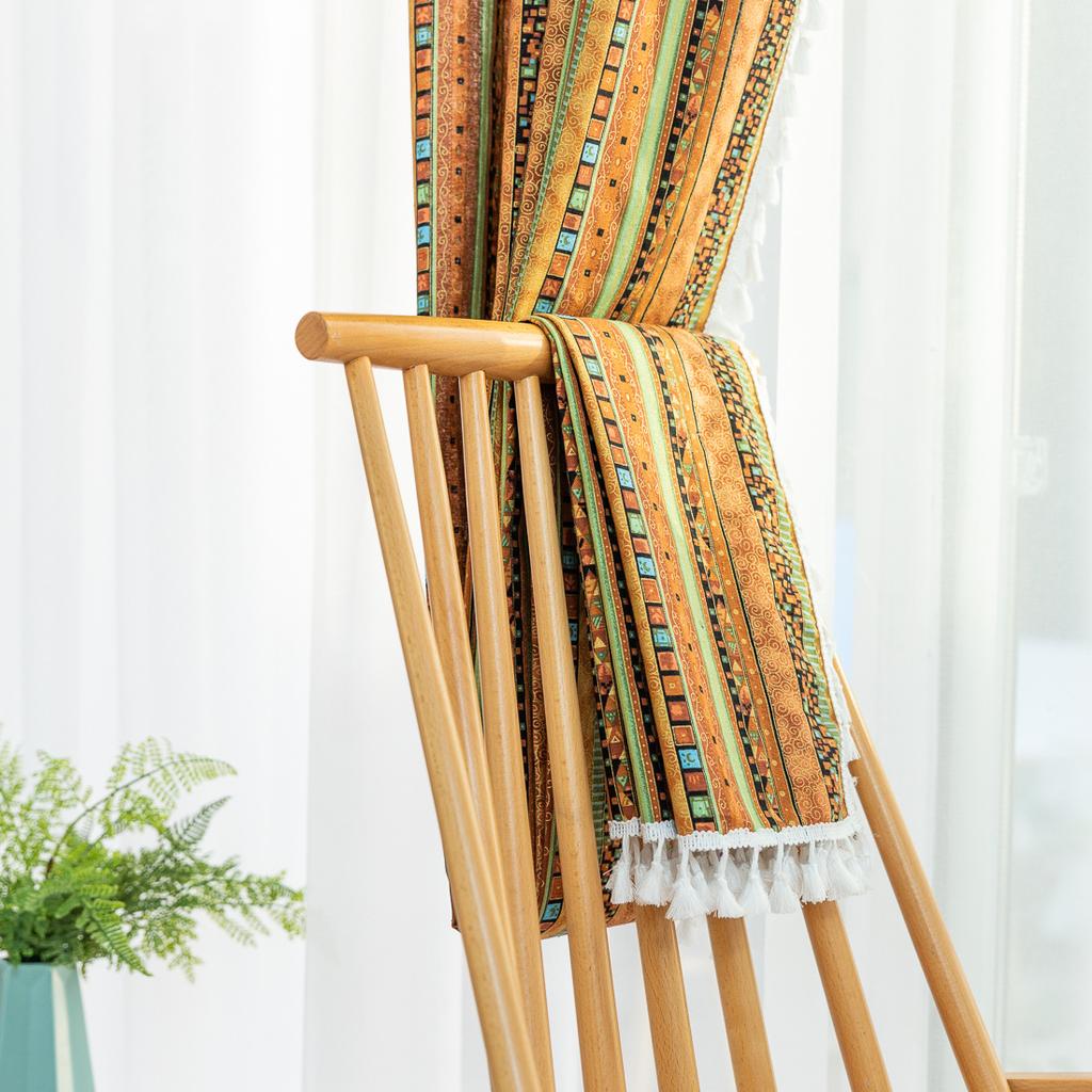 Tassel Striped Curtains Semi-Blackout Cotton And Linen Printed Fabrics Finished Bedroom Living Room Kitchen Partition Bed And Breakfast