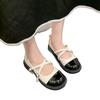 Vintage Mary Jane small leather shoes women's autumn 2025 new round head cross buckle with thick bottom flat bottom small fragrant single shoes