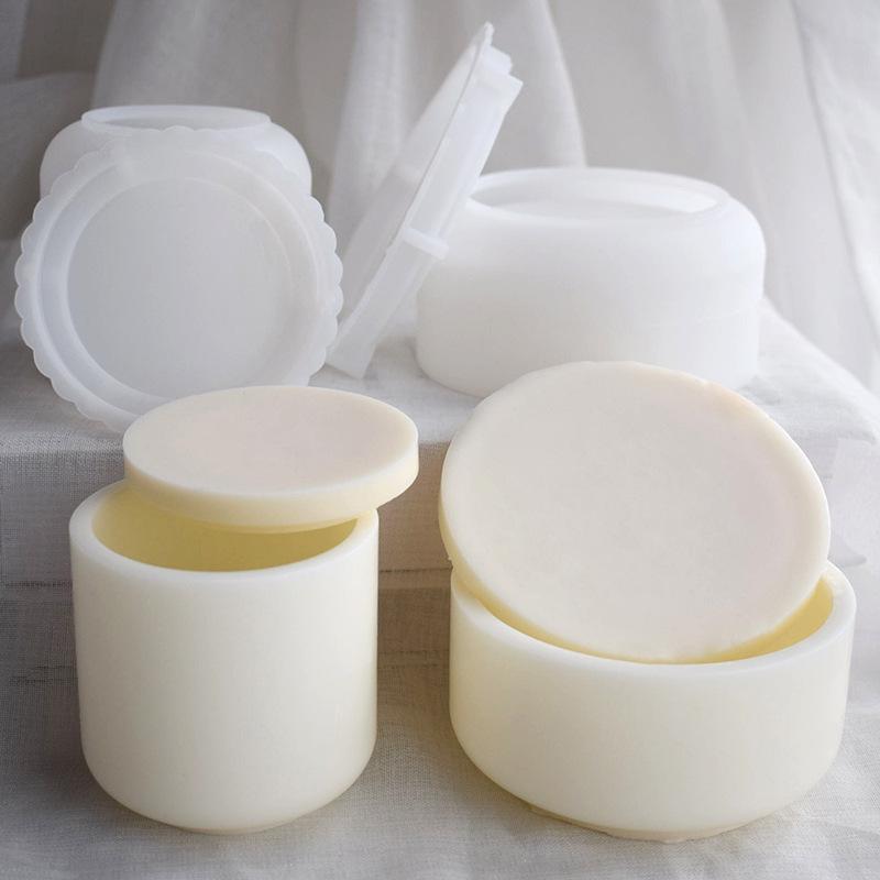 תבנית סיליקון עגולה לכוס נר עם מכסה, קופסת אחסון ומראה אפוקסי שרף, עשה זאת בעצמך צמנט, גבס, ארומתרפיה