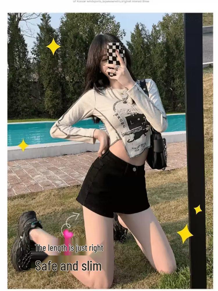 Women's High Waist Black Denim Shorts - Korean Style Trendy Slimming Hot Pants