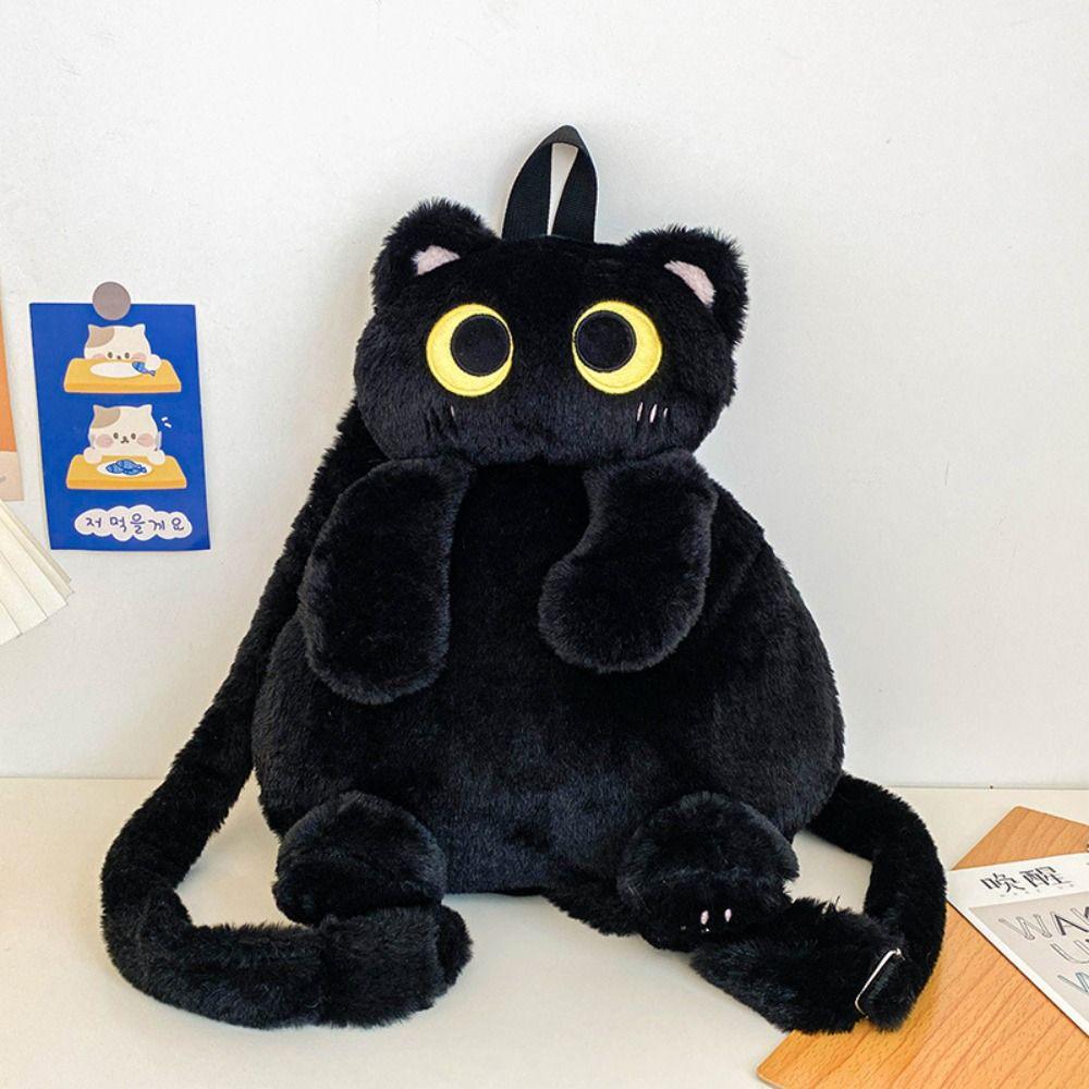 Large Capacity Cartoon Backpack Big Eyes Cat Funny Plush Toy Bag Plush Cat Shoulder Bag  Girl