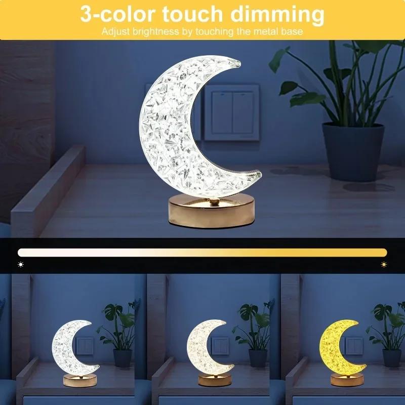 Yatak Odası Kristal Dokunmatik Kısılabilir Gece Lambası Kız Odası Ev Dekoru Estetik USB Başucu LED Ortam Masası 3d Ay Lambası