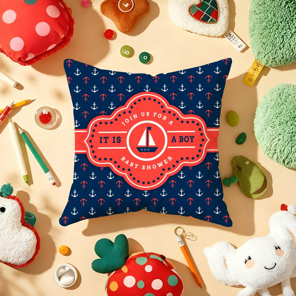 Nordic Dark Blue Sailing Cushion Cover Plush Fabric Soft Double-Sided Printed Sofa Warm Winter Home Gift Pillow Cover
