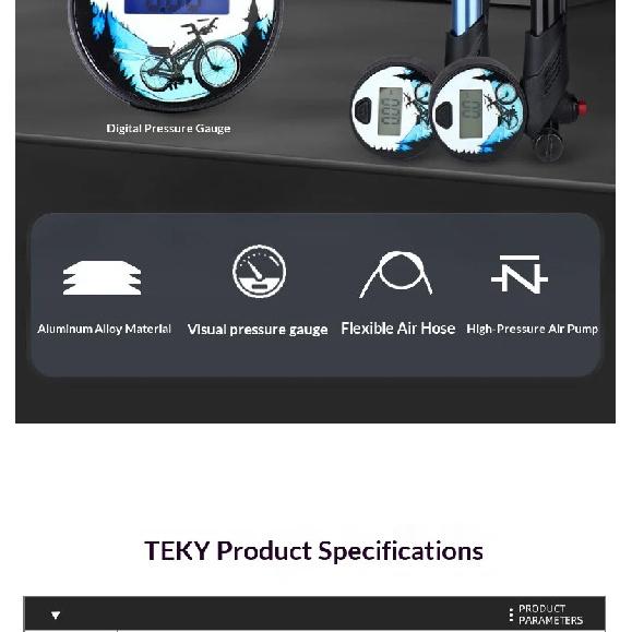 OFFBONDAGE Portable High-pressure 300psi Bike Air Pump with Gauge for Fork & Rear Suspension Shock Absorber MTB Bicycle Pump