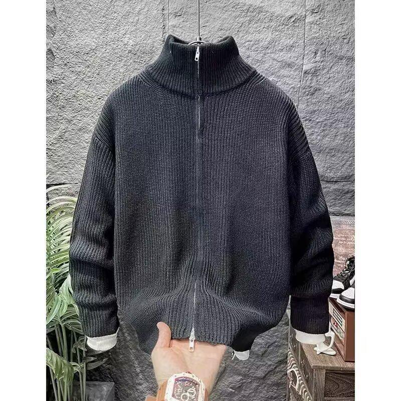 Versatile Double Zipper Cardigan: Autumn/Winter Loose Stand-up Collar Sweater Jacket