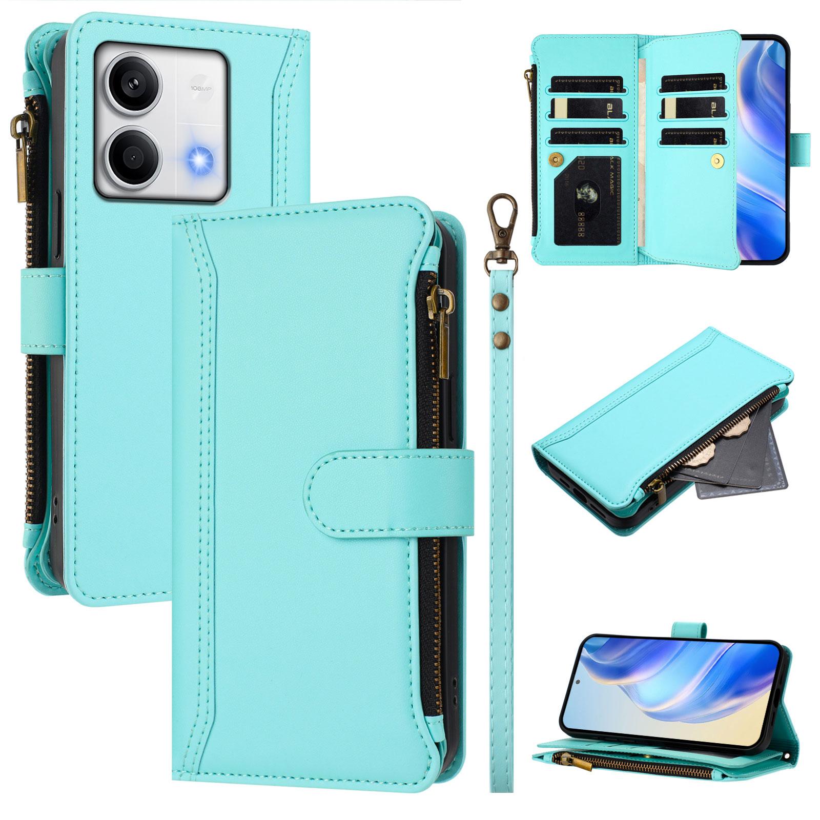 

Для Xiaomi Redmi Note 13 5G (Китай)/Шкіряний чохол для Xiaomi Redmi Note 13 5G з 9 відділеннями для карток, гаманцем на блискавці, підставкою, чохлом для телефону та ремінцем на зап ястя E