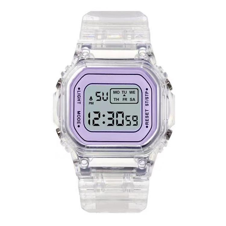 Waterproof Student Sport Digital Watch with Transparent Square Design and Luminous Alarm