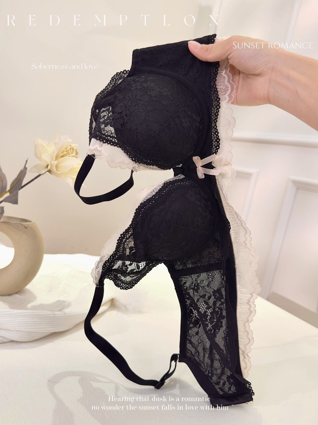 

French lace sexy medium and thick small breasts gathered side than the breast anti-sagging no steel ring bra set 70/32