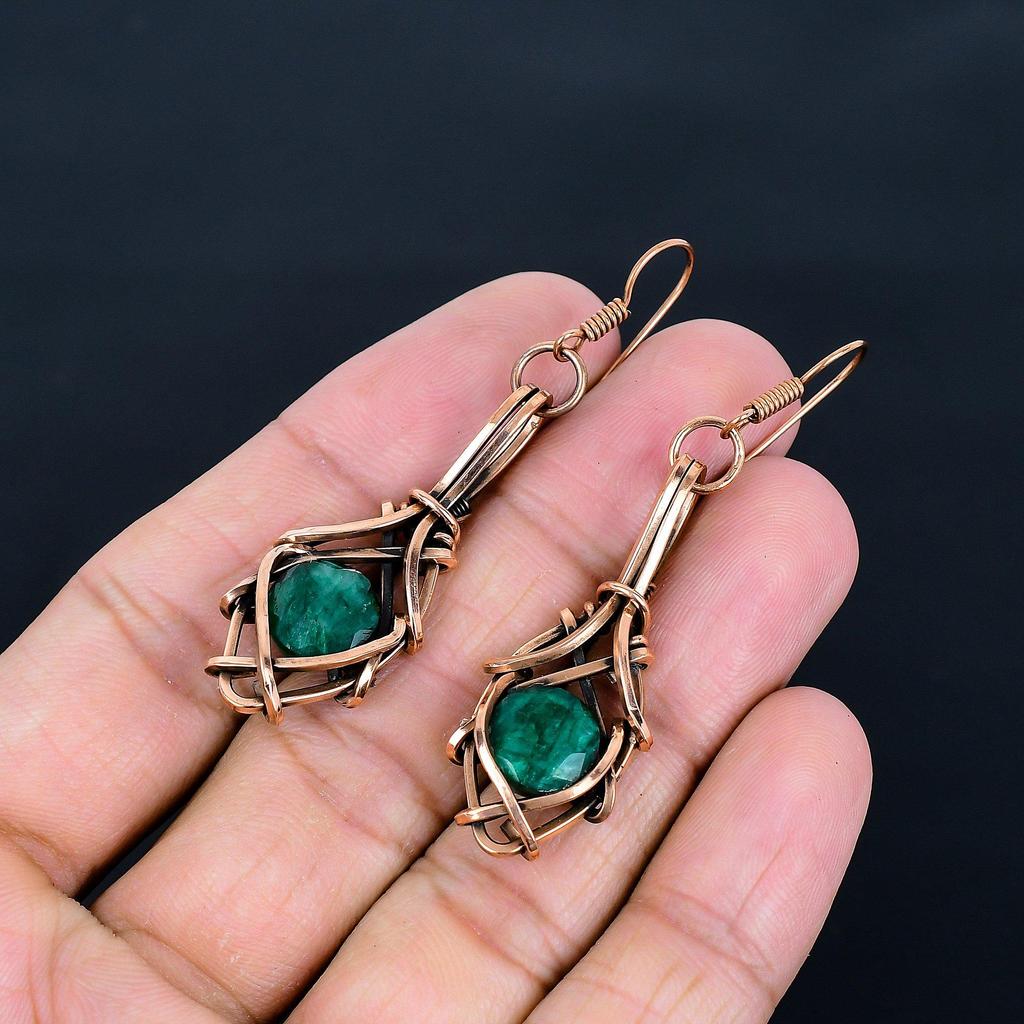 Emerald Pendant, 999 Copper Wire Wrapped Pendant Gemstone Jewelry, Handmade Pendant Amazing Jewelry, Gift For Her