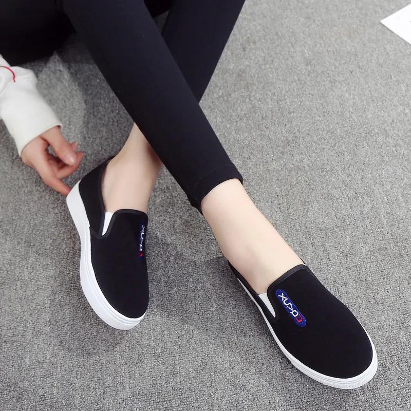 sapatos femininas women cute round toe black canvas anti skid spring slip on loafers student school blue shoes ab121