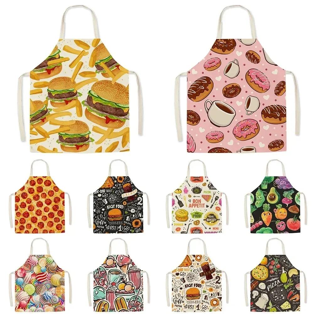 Cute Gourmet Burger Fries Pizza Pattern Kitchen Cooking Apron Men's Sleeveless Women's Cooking Baking Bib