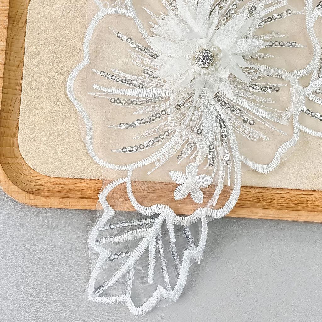 White Handmade Beaded Mesh Sequined Lace Embroidered Cloth Sticker Wedding Dress Children'S Dress Decorative Clothing Accessories