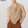 Men Swing Collar Sleeveless Hollow Irregular Texture Tank Tops
