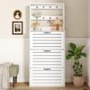 Shoe cabinet with 3 doors, shoe rack, shoe cabinet with hooks, storage for hats, bags, offers space for 15 pairs of shoes