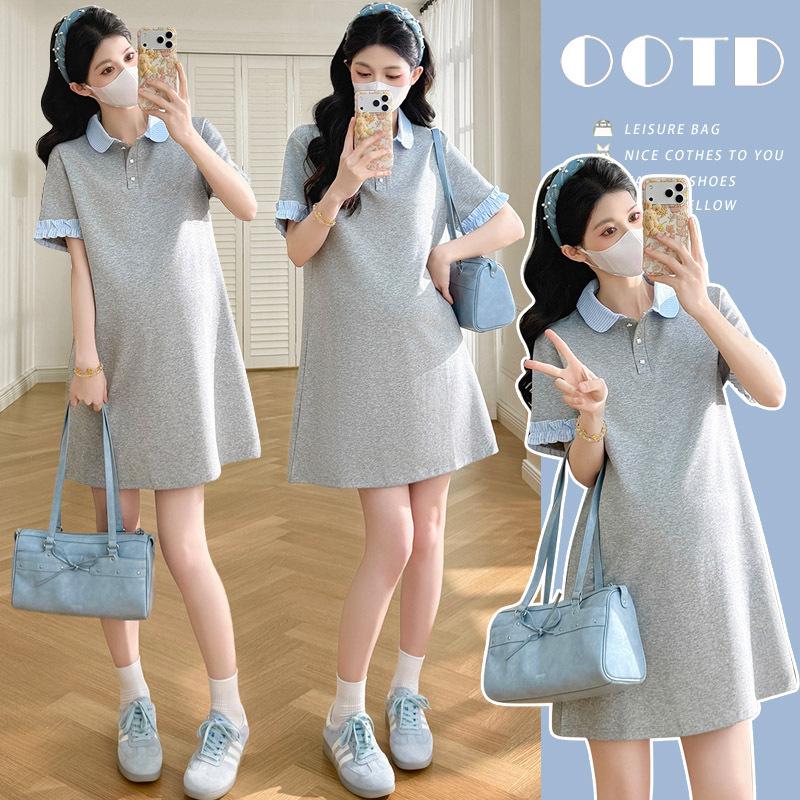 In-Stock Korean Polo Collar Color Block Slimming Dress, Summer New Style, Fake Two-Piece Design M